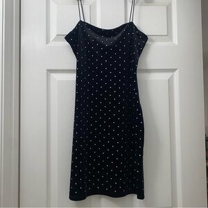 H&M Cowell Neck Midi Black Velvet Dress with Silver Sequins. Size S, NWT